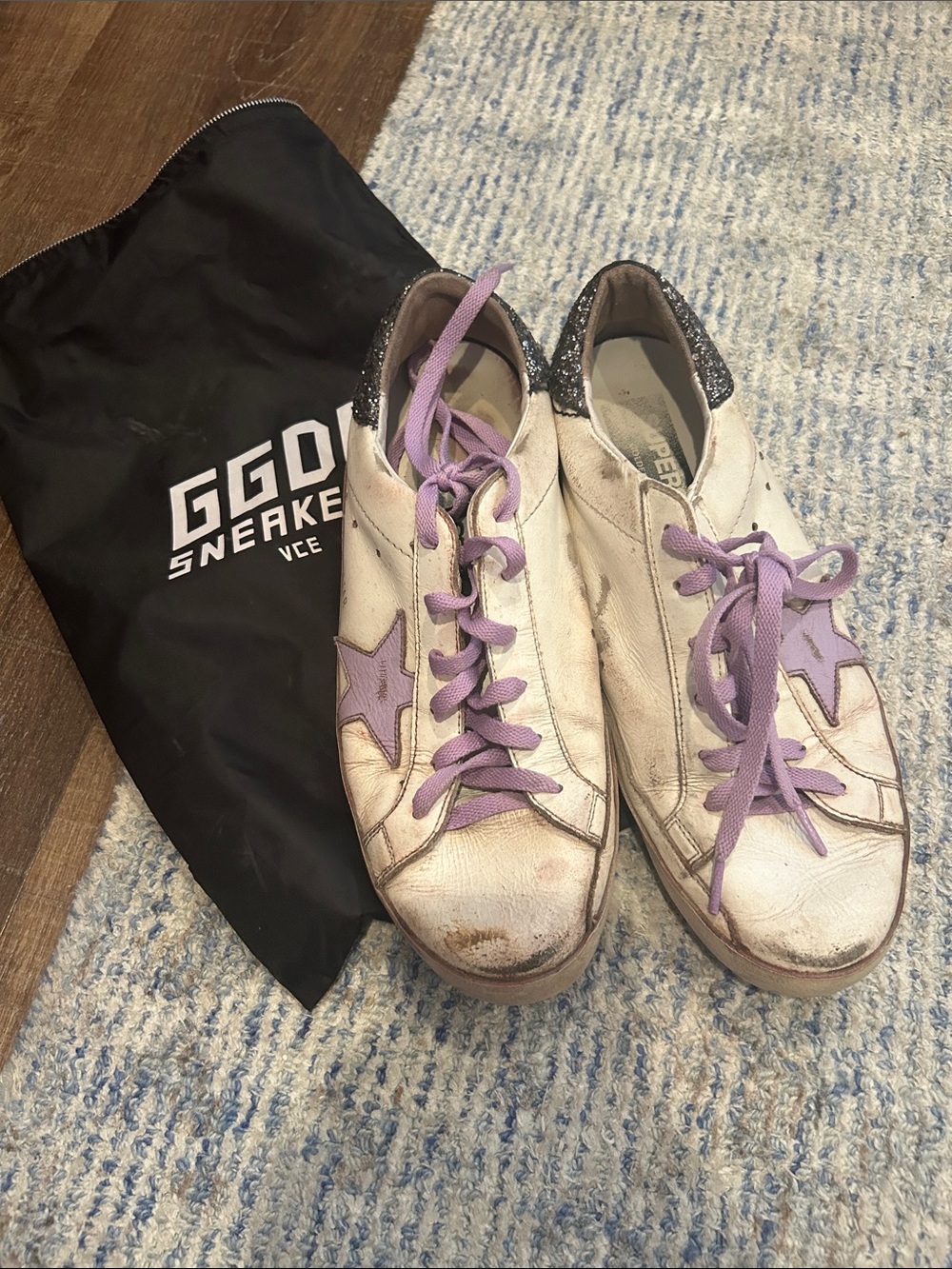 Purple star golden goose superstar with black glitter